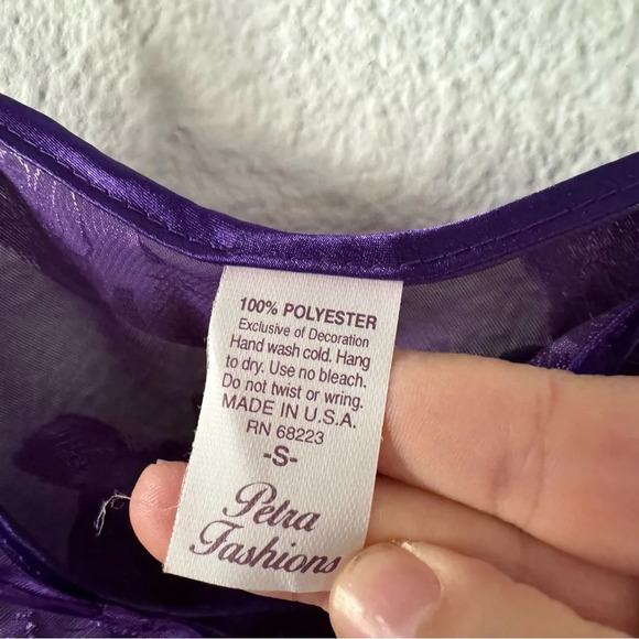 Vintage Lingerie Floral Sheer Nightie Slip Dress Petra Fashions Small Purple - Picture 6 of 9